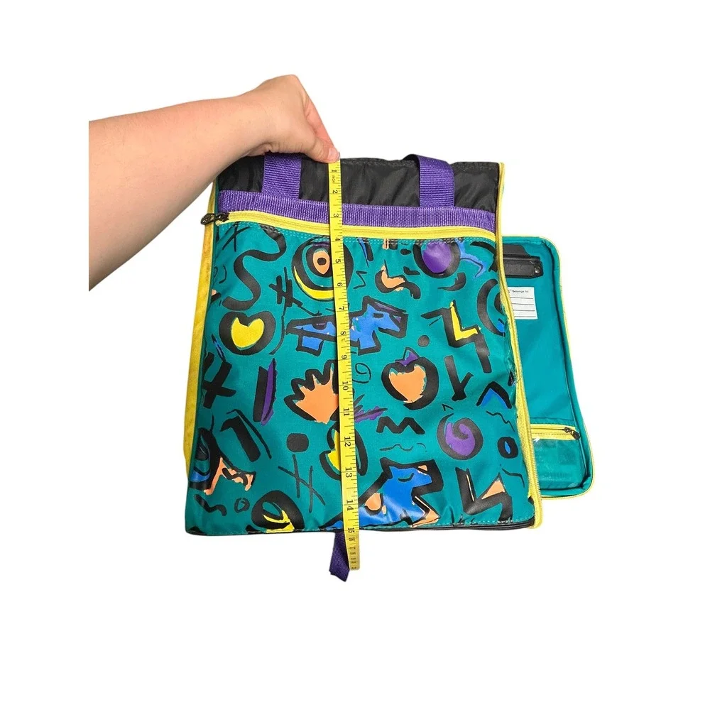 Vintage 90s Wiz Personal Locker Backpack SPI Organizer Geometric Memphis Teal